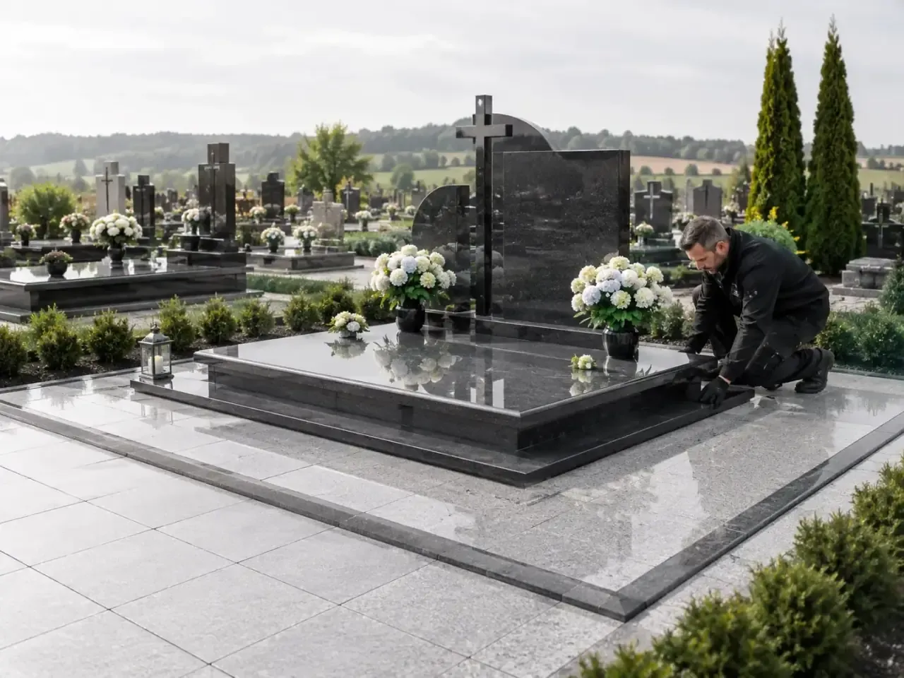 Płytki wokół nagrobków - Kamieniarstwo P i S Gryfice